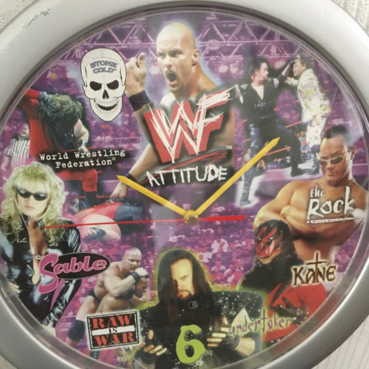 WWF wall clock 1999 The Rock, Steve Austin, Sable, Undertaker & Kane Watches PWcatalog