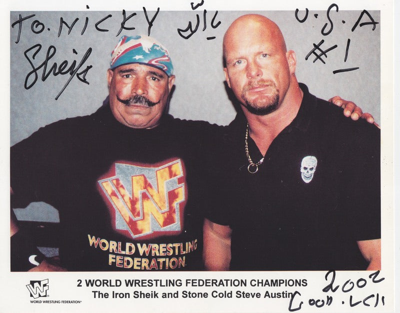 Stone Cold Steve Austin w/Iron Sheik (signed) (undated) color PWcatalog