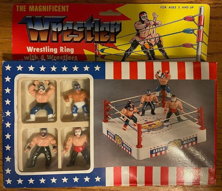 The Magnificent Wrestler Mini Wrestling Rings & Playsets: Wrestling Ring with 4 Wrestlers: Atlantis, Blue Panther, Rayo de Jalisco & Octagon Action & Toy Figures PWcatalog