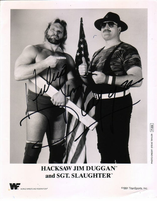 1991 Hacksaw Jim Duggan (signed), Sgt. Slaughter P059 b/w PW Catalog