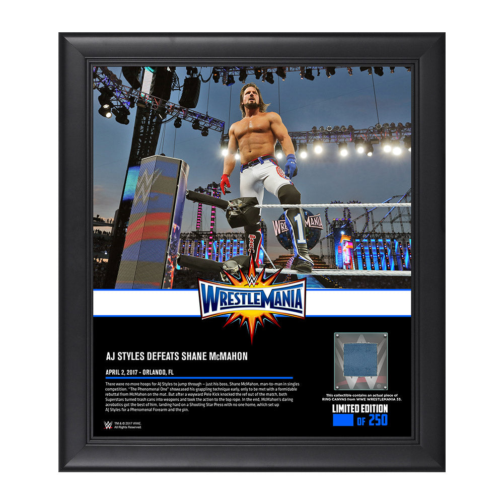 AJ Styles WrestleMania 33 15 x 17 Framed Plaque w Ring Canvas Pwcatalog