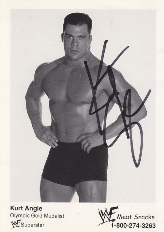 1999 Kurt Angle (Signed) Meat Snacks 5x7 Promo b/w