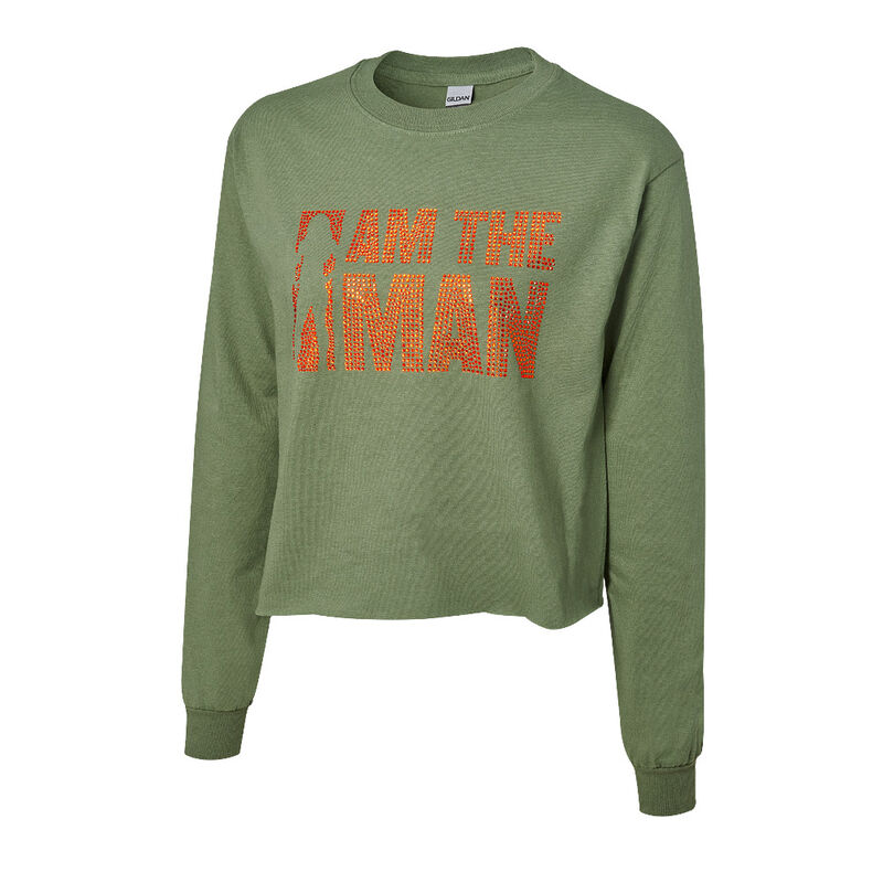 Becky Lynch I Am The Man Women's Rhinestone Bling Long-Sleeve Cropped Shirt Pwcatalog