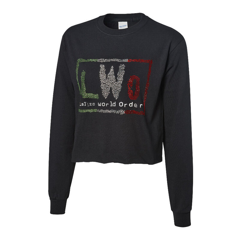 Eddie Guerrero LWO Women's Rhinestone Bling Long-Sleeve Cropped Shirt Pwcatalog