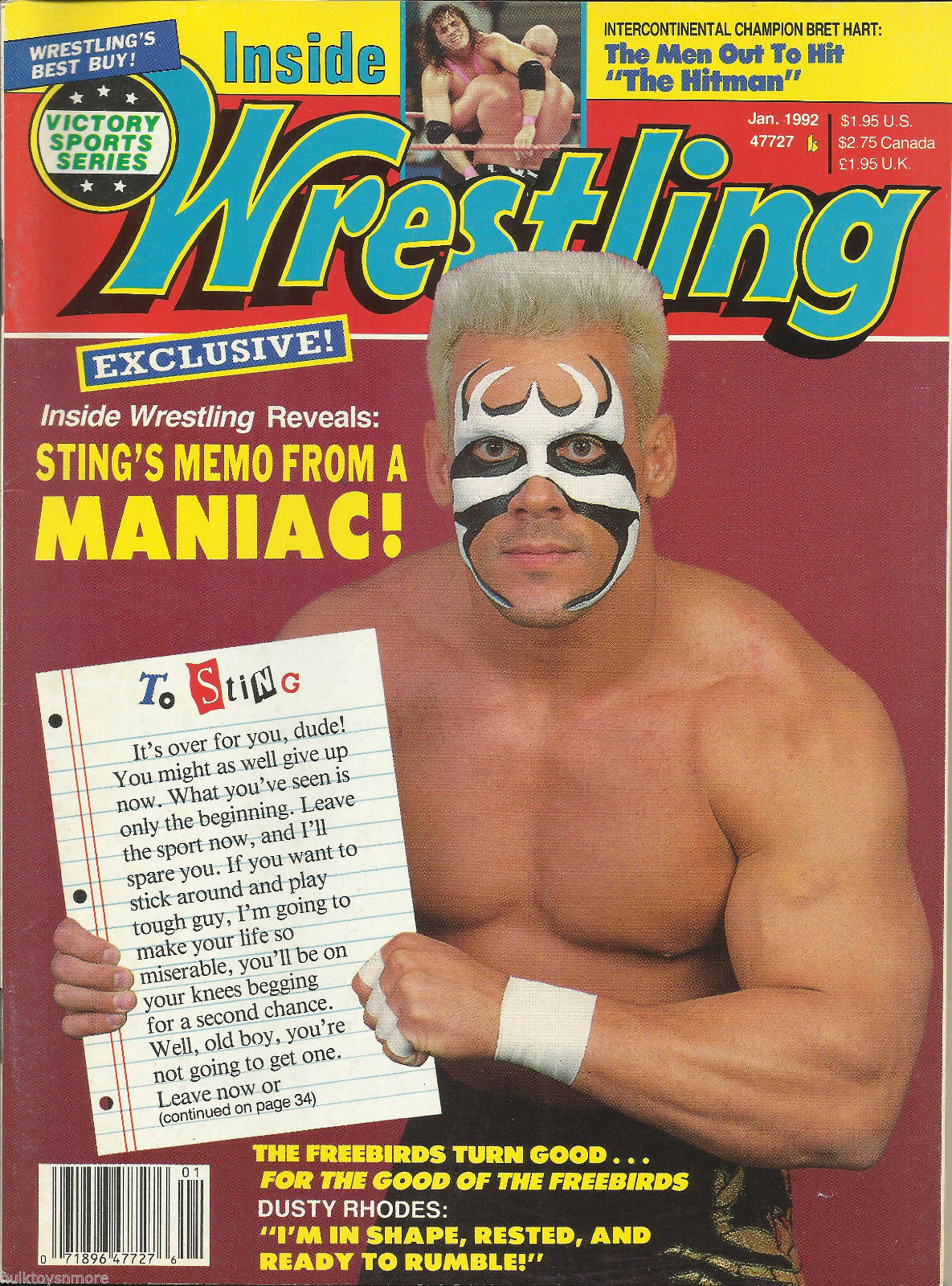 Inside Wrestling January 1992 Magazine PWcatalog