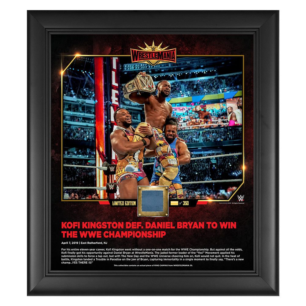 Kofi Kingston WrestleMania 35 15 x 17 Framed Plaque w Ring Canvas Pwcatalog