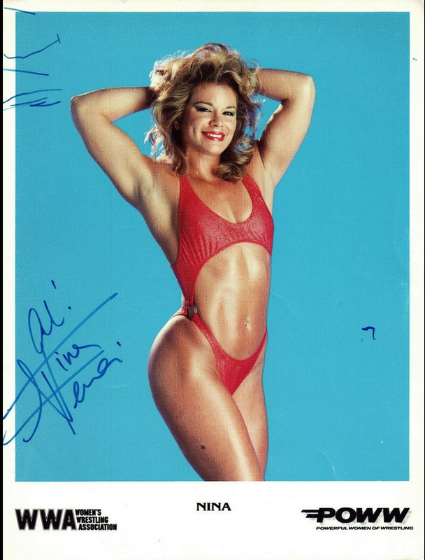 1988 POWW Nina (Tina Ferrari) (signed) vintage clr Promo Photo PWcatalog