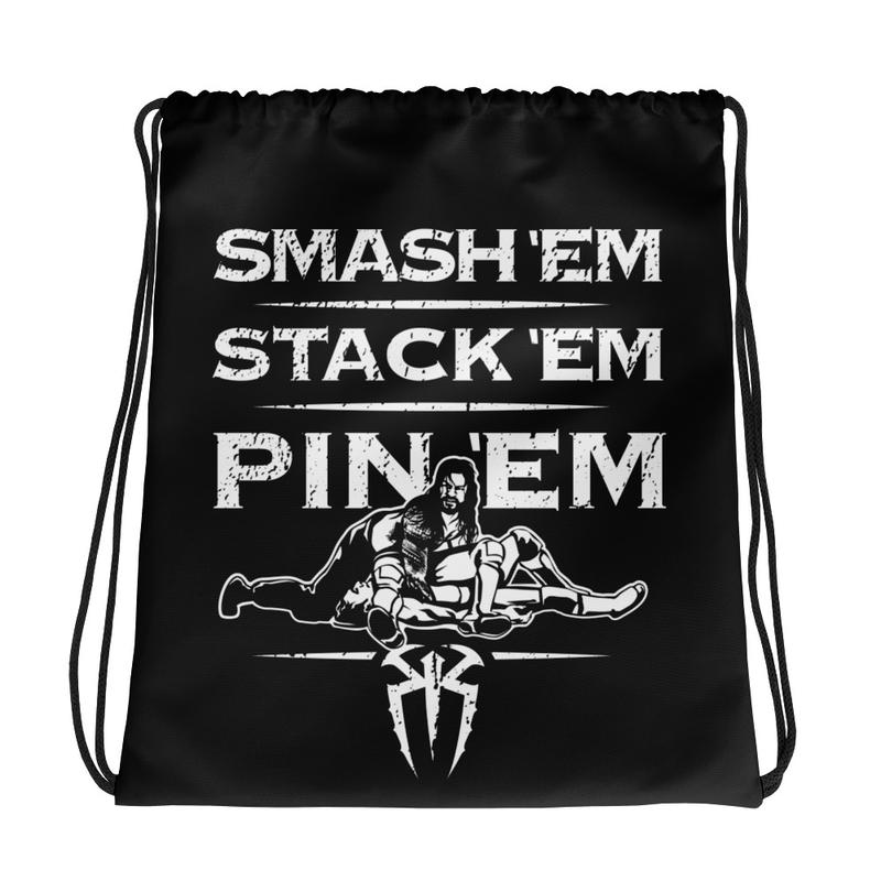 Roman Reigns Smash 'Em, Stack 'Em, Pin 'Em Drawstring bag PWcatalog