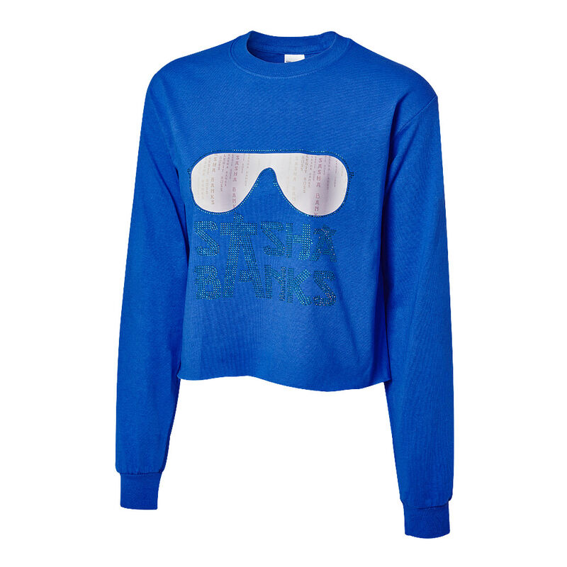 Sasha Banks Shades Women's Rhinestone Bling Long-Sleeve Cropped Shirt Pwcatalog