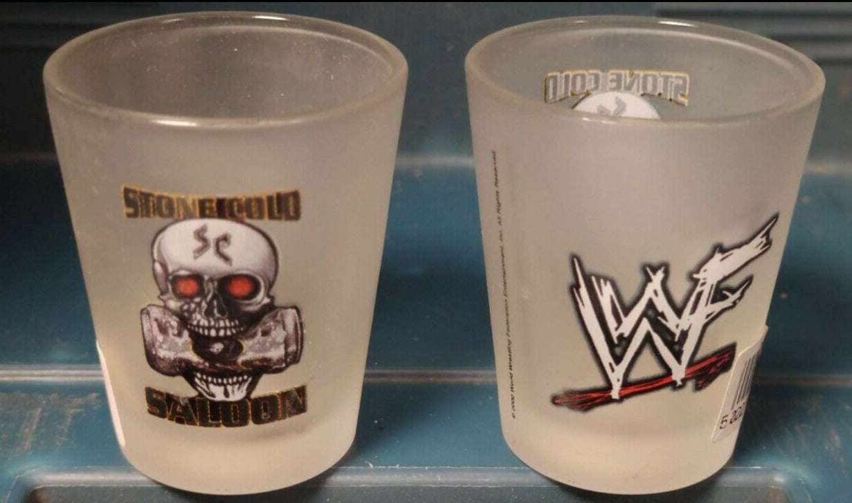 WWF Steve Austin Stone cold saloon shot glass PWcatalog