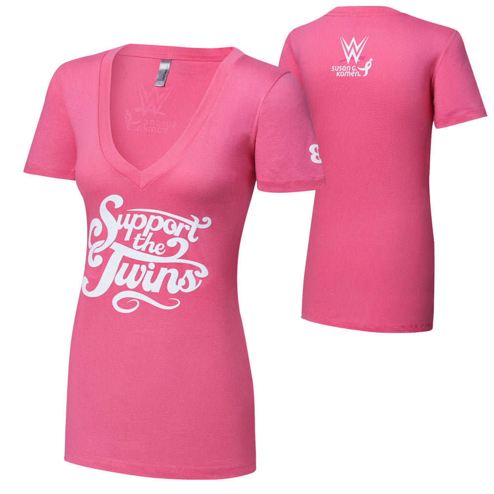 The Bellas Support The Twins Courage Conquer Cure Women's Pink V-Neck T-Shirt Pwcatalog