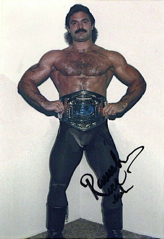 1986-87 NWA WORLD TAG TEAM CHAMPION Rick Rude (signed) vintage 7x9" Promo Photo PWcatalog