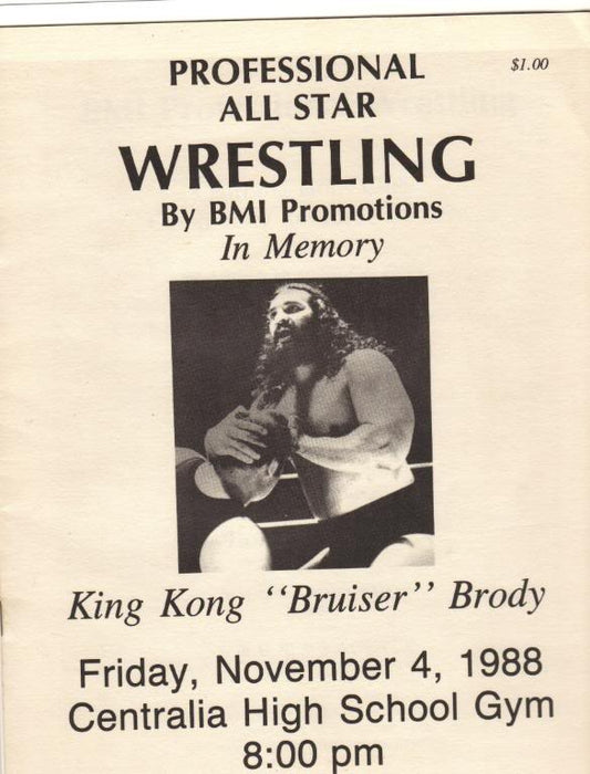 Wrestling Program 1988-11-04 professional all star wrestling memorial bruiser Brody Magazine PWcatalog