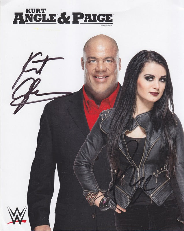 2018 Kurt Angle & Paige (signed) WWE Promo Photo PW Catalog