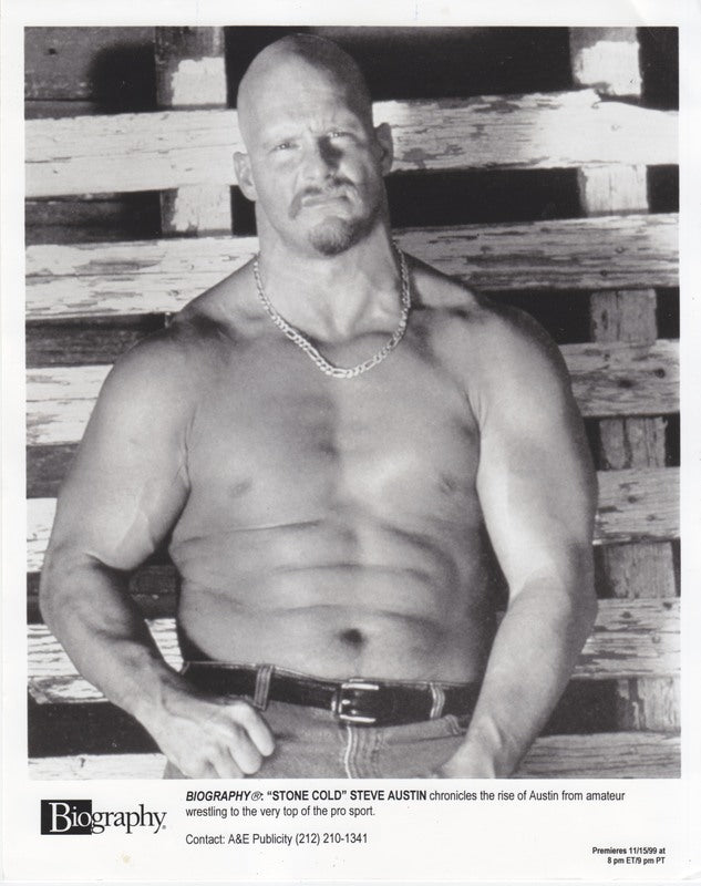 1999 Steve Austin A&E "Biography" promo b/w PW Catalog