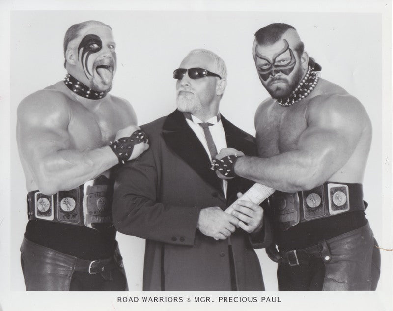 1985 AWA TAG TEAM CHAMPIONS Road Warriors w/ Precious Paul Promo Photo PWcatalog