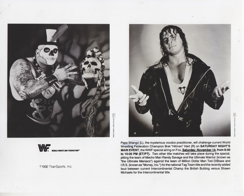 1992 FOX Saturday Night's Main Event#31 Bret Hart vs. Papa Shango (final WWF SNME) PWcatalog