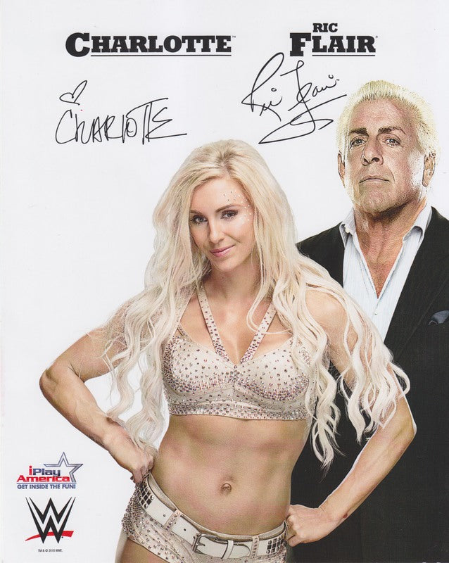 2015 Charlotte & Ric Flair (facsimile autos) WWE Promo Photo PW Catalog