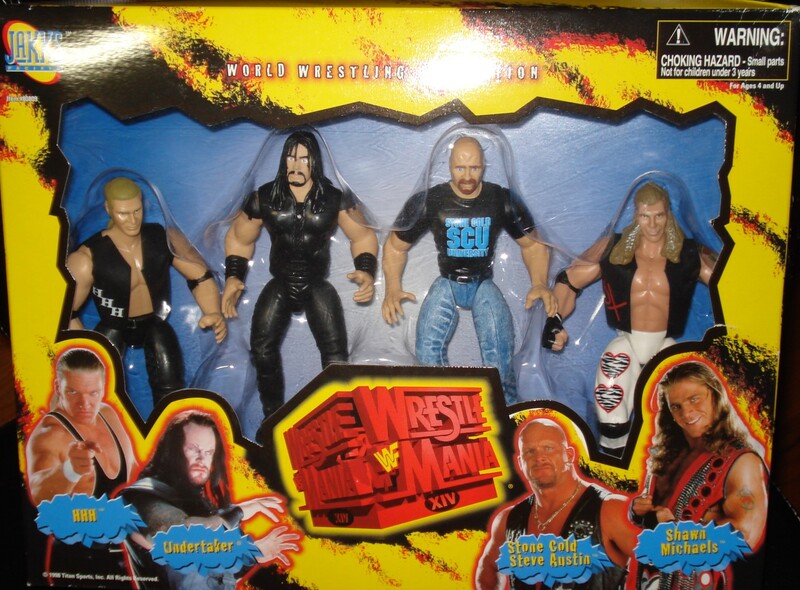 1998 WWF Jakks Pacific WrestleMania XIV Box Set: HHH, Undertaker, Stone Cold Steve Austin & Shawn Michaels Action & Toy Figures PWcatalog