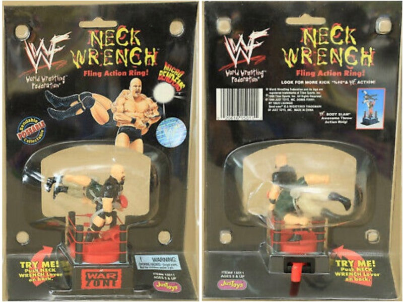WWF Just Toys Micro Bend-Ems Neck Wrench Fling Action Ring Stone Cold Steve Austin & The Interrogator Action & Toy Figures PWcatalog