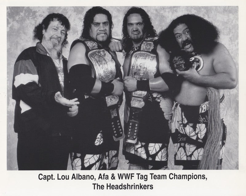WWF TAG TEAM CHAMPIONS Headshrinkers w/Afa &Lou Albano b/w PW Catalog