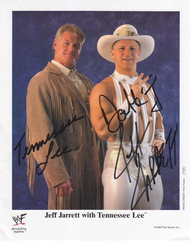 1998 Jeff Jarrett w/Tennessee Lee (signed by both) P456 color PW Catalog