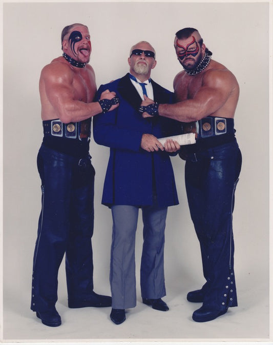1985 AWA TAG TEAM CHAMPIONS Road Warriors w/ Paul Ellering Promo Photo