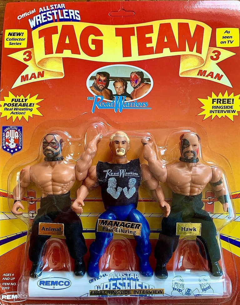 AWA Remco All Star Wrestlers 2 Road Warriors: Animal, Paul Ellering & Hawk Action & Toy Figures PWcatalog