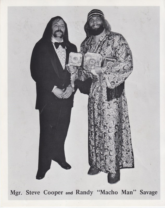1980's ICW CHAMPION Macho Man Randy Savage w/Manager S. Cooper Promo Photo PWcatalog