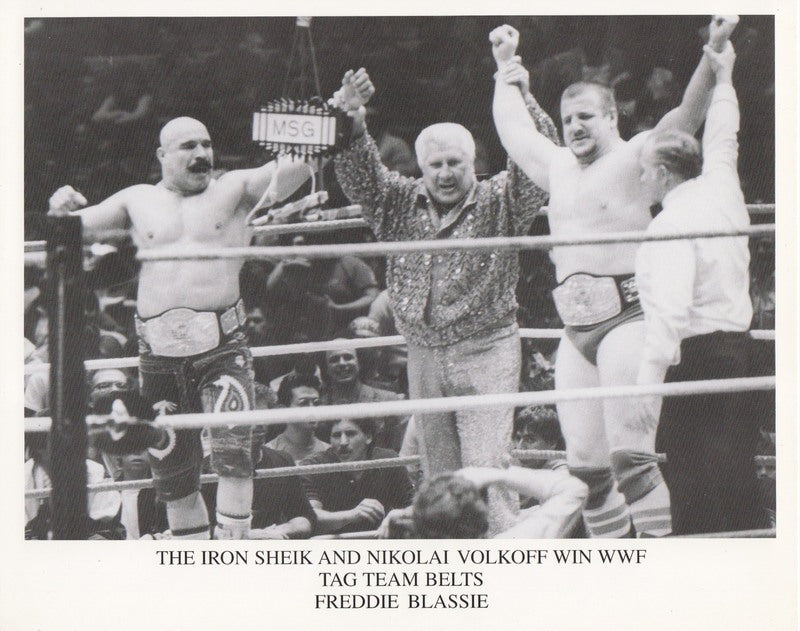 1985 WWF TAG TEAM CHAMPIONS Nikolai Volkoff Iron Sheik w/Freddie Blassie PWcatalog
