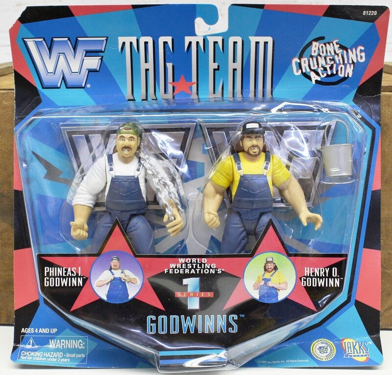 1997 WWF Jakks Pacific Tag Team Series 1 Godwinns: Phineas I. Godwinn & Henry O. Godwinn Action & Toy Figures PWcatalog
