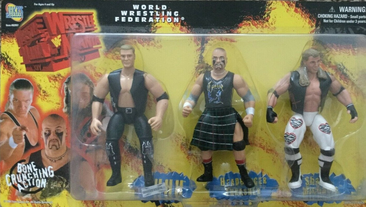 1998 WWF Jakks Pacific WrestleMania XIV Box Set: HHH, Headbanger Thrasher & Shawn Michaels Action & Toy Figures PWcatalog