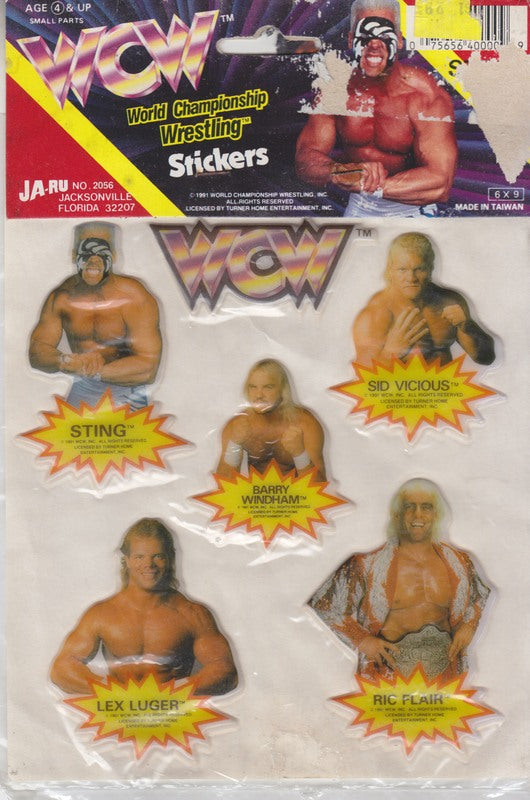 1991 Ja-Ru WCW Puffy Stickers MOC (Set of 10 on 2 Cards)