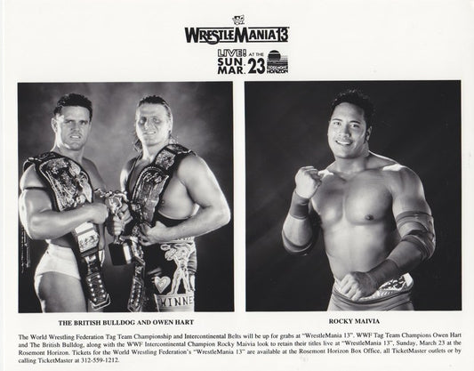 1997 WrestleMania 13 WWF Tag Team Champions Bulldog Owen Hart w/The Rock