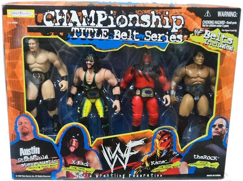 1998 WWF Jakks Pacific Championship Title Belt Series Box Set: Stone Cold Steve Austin, X-Pac, Kane & The Rock Action & Toy Figures PWcatalog