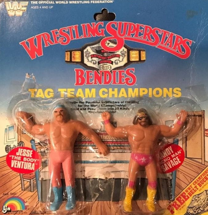 WWF LJN Wrestling Superstars Bendies Tag Team Champions Jesse "The Body" Ventura & Randy "Macho Man" Savage Action & Toy Figures PWcatalog