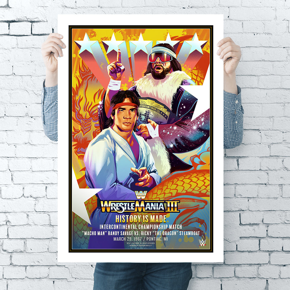 WrestleMania III Ricky Steamboat vs Randy Savage Legendary Moments Poster