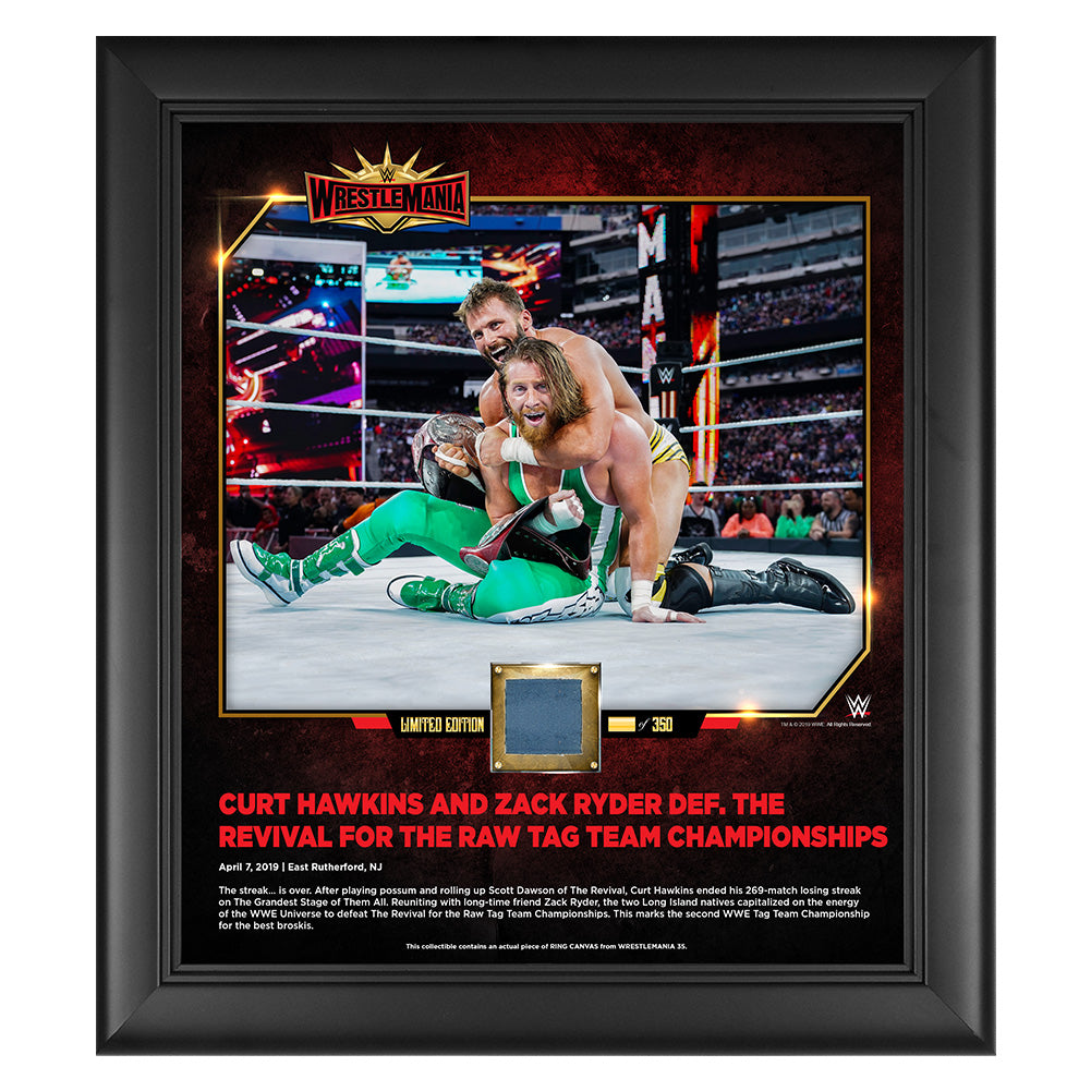 Curt Hawkins & Zack Ryder WrestleMania 35 15 x 17 Framed Plaque w/ Ring Canvas