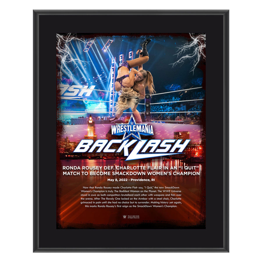 Ronda Rousey Backlash 2022 10x13 Commemorative Plaque