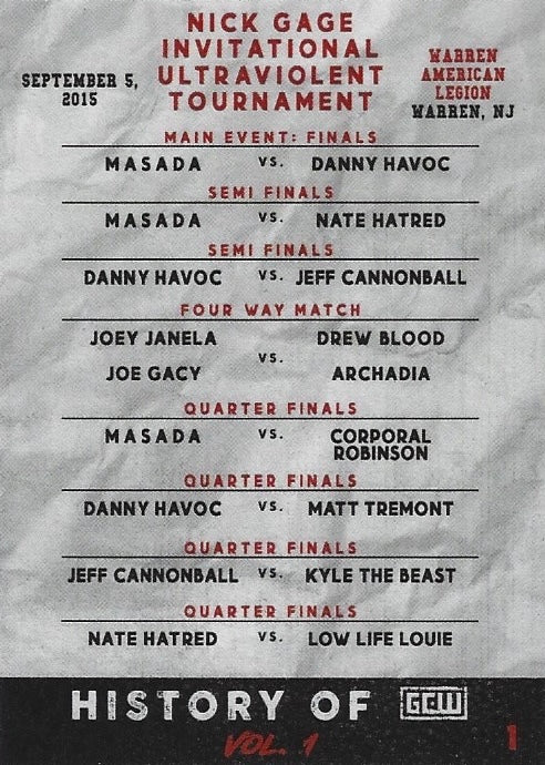 Nick Gage Invitational Ultraviolent Tournament trading card PW Catalog