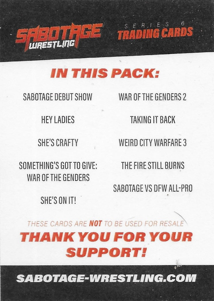 Sabotage Wrestling Series 6 Trading Cards / Checklist trading card PW Catalog