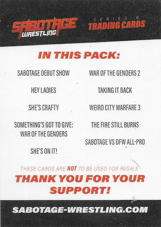 Sabotage Wrestling Series 6 Trading Cards / Checklist trading card PW Catalog