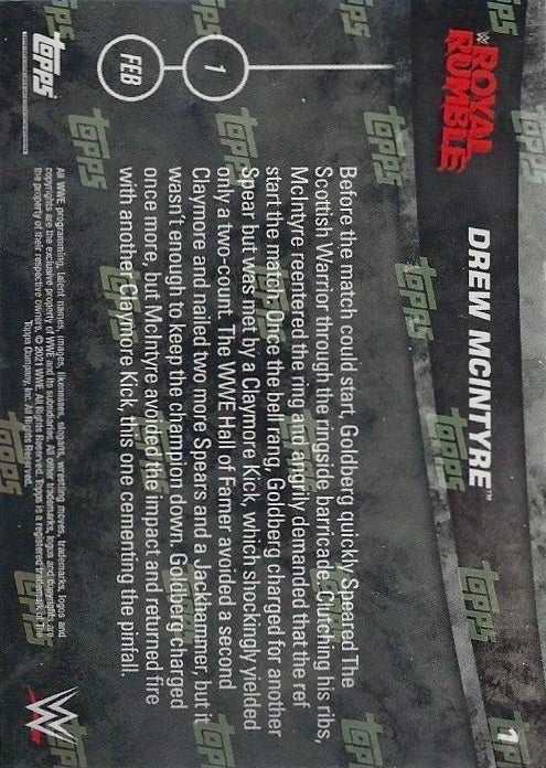 Drew Mcintyre DEF. Goldberg to Retain the WWE Championship trading card PW Catalog