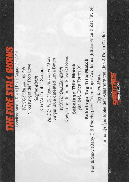 The Fire Still Burns trading card PW Catalog