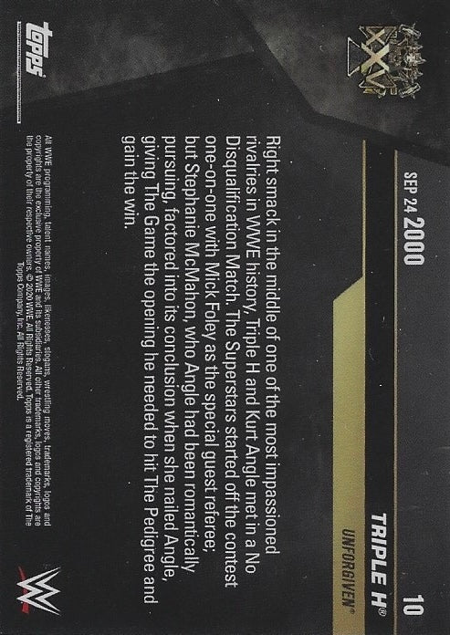 SEP 24 2000 – Triple H DEF. Kurt Angle in a NO Disqualification Match trading card PW Catalog