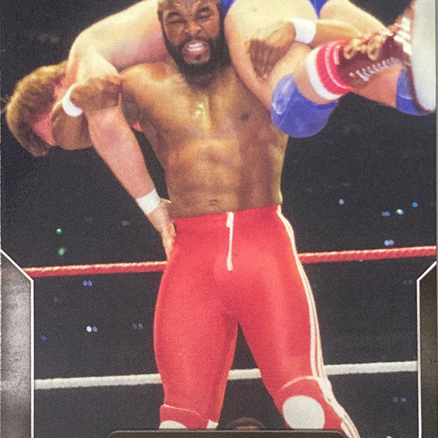 Wrestlemania – March 31, 1985 MR. T & Hulk Hogan DEF. Paul Orndorff & “Rowdy” Roddy Piper trading card PW Catalog