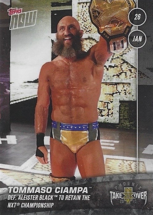 Tommaso Ciampa DEF. Aleister Black to Retain the NXT Championship trading card PW Catalog