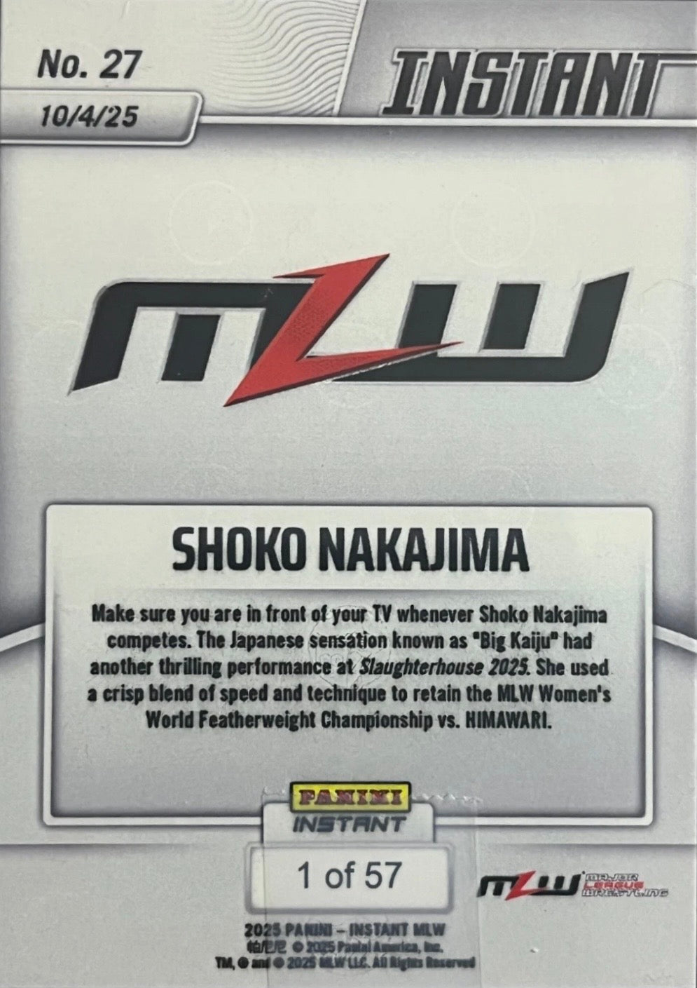 Shoko Nakajima – Shoko Nakajima Retains Featherweight Gold trading card PW Catalog