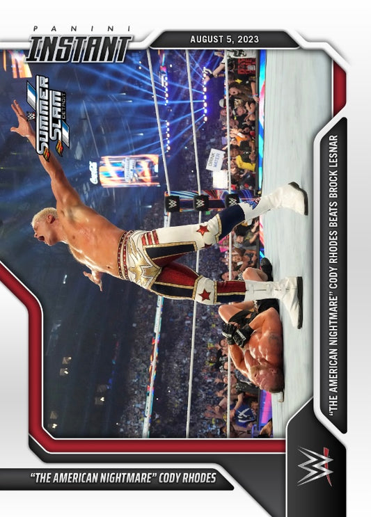 “The American Nightmare” Cody Rhodes – “the American Nightmare” Cody Rhodes Beats Brock Lesnar trading card PW Catalog