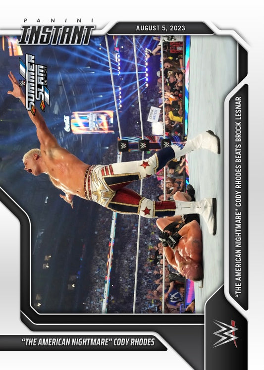 “The American Nightmare” Cody Rhodes – “the American Nightmare” Cody Rhodes Beats Brock Lesnar trading card PW Catalog